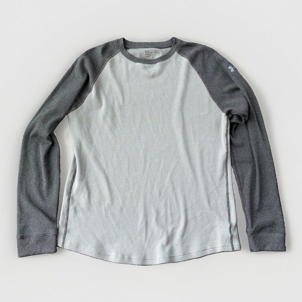 Under Armour Mens Shirt Size L Gray Thermal Waffle Knit Raglan Crew Long Sleeve